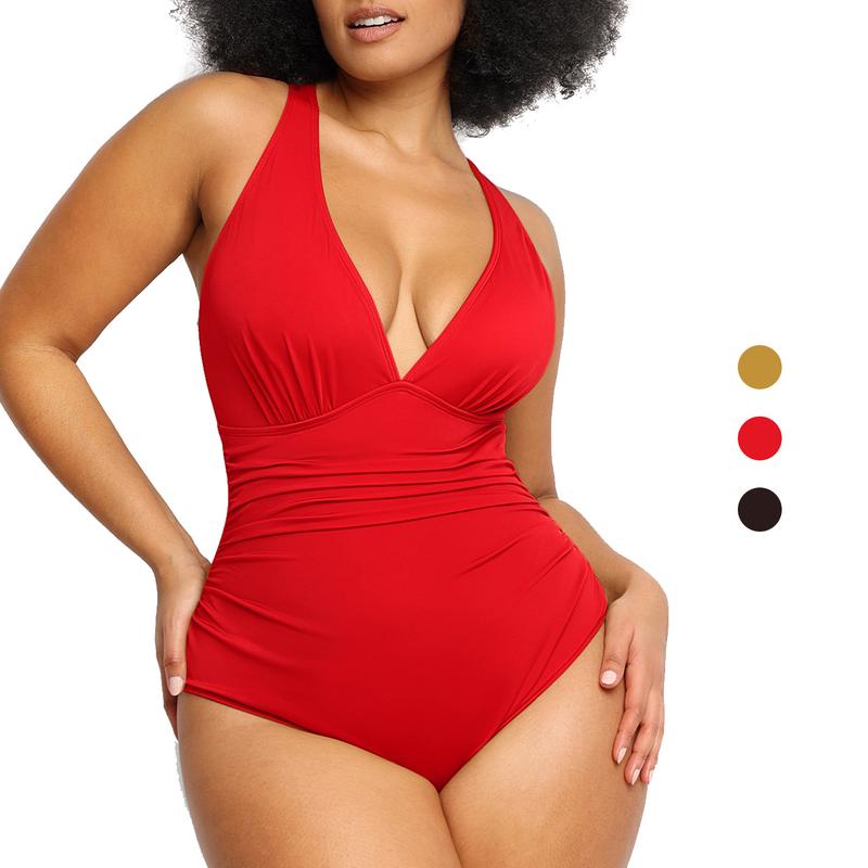 One-Piece with Criss Cross Back & Off-Shoulder Neckline Bodycon Swim Bodysuit